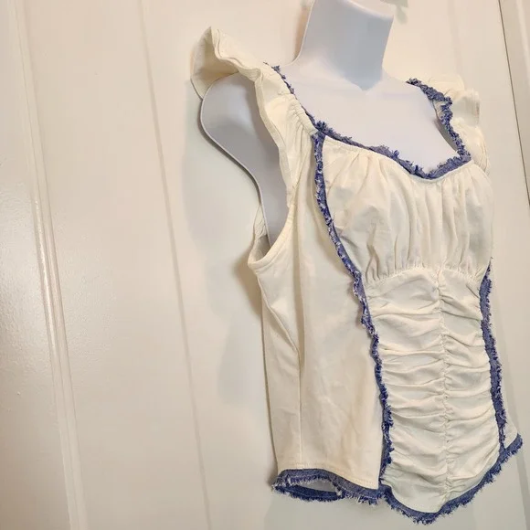 Anthropologie Sleeveless Ruched Ruffled Tee M‎ Coquette Western Coastal Cowgirl - Picture 3 of 14